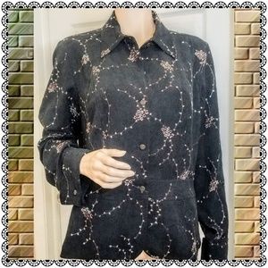 {Coldwater Creek} dk gray sueded brocade top, sz L
